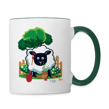 Mutterschafe mögen Gartenarbeit? - Tasse zweifarbig - Weiß/Dunkelgrün - Rechts