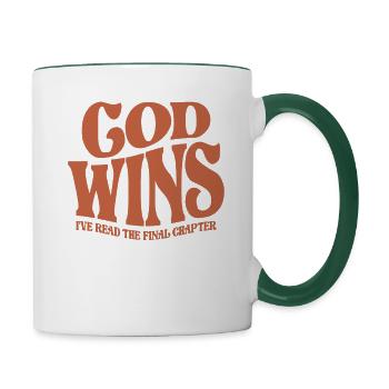 God Wins - Inspiring Christian Quote - Contrasting Mug - white/dark green - Right