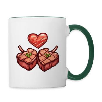 Steak Meat Giillen Couple Love Heart - Contrasting Mug - white/dark green - Right