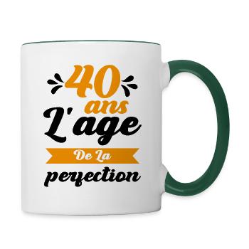 40 ans Anniversaire 40 Ans l'age de la perfection - Mug contrasté - blanc/vert foncé - Droite
