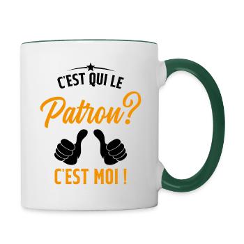 Humour Homme C'est qui le Patron Cadeau - Mug contrasté - blanc/vert foncé - Droite