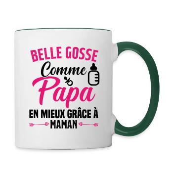 Belle Gosse Comme Papa Cadeau Belle Fille - Mug contrasté - blanc/vert foncé - Droite