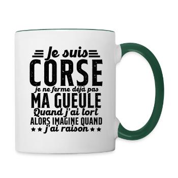Corse je ne ferme pas ma gueule cadeau humour - Mug contrasté - blanc/vert foncé - Droite