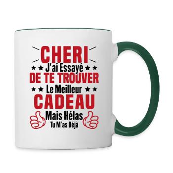 Chéri Saint Valentin Amour Couple Humour - Mug contrasté - blanc/vert foncé - Droite