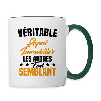 Véritable agent immobilier Cadeau Humour - Mug contrasté - blanc/vert foncé - Droite