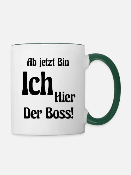 Schriftzug-Shirt "Chef" - Tasse zweifarbig - Weiß/Dunkelgrün