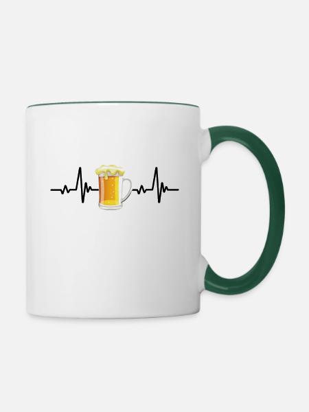 Bier Herzschlag Geschenk - Tasse zweifarbig - Weiß/Dunkelgrün