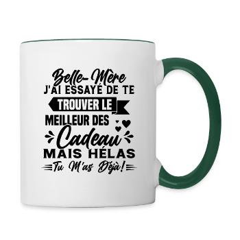 Belle mère Cadeau Fête des Mères Enfant Famille - Mug contrasté - blanc/vert foncé - Droite