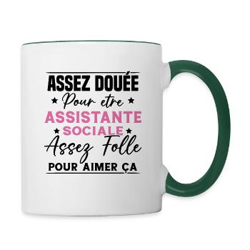 Assistante Sociale Humour Métier Idée Cadeau Femme - Mug contrasté - blanc/vert foncé - Droite