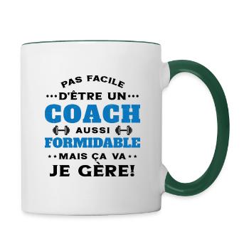 Coach Formidable Je Gère Idée Cadeau Humour - Mug contrasté - blanc/vert foncé - Droite