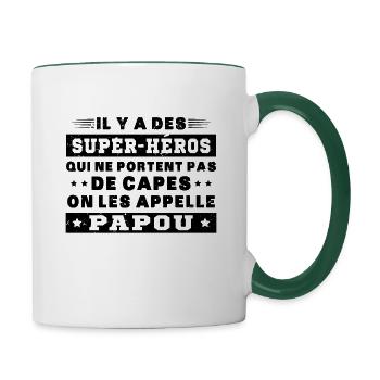 Papou super héros cadeau grand-père - Mug contrasté - blanc/vert foncé - Droite