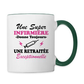 Pensionierte Krankenschwester Humor Ruhestandsgeschenk - Tasse zweifarbig - Weiß/Dunkelgrün - Rechts
