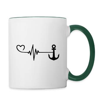 Anchor heart pulse rate - Contrasting Mug - white/dark green - Right