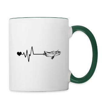 Herzschlag Boot - Tasse zweifarbig - Weiß/Dunkelgrün - Rechts