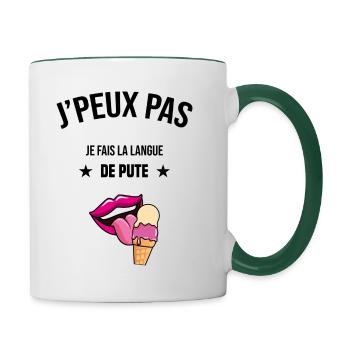 j'peux pas je fais la langue de pute cadeau humour - Mug contrasté - blanc/vert foncé - Droite