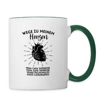 Vintage Wege Herz Ärzte Krankenschwester Geschenk - Tasse zweifarbig - Weiß/Dunkelgrün - Rechts
