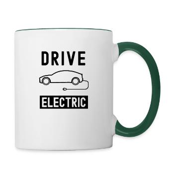Drive Electric Elektroauto Auto Akku Geschenk - Tasse zweifarbig - Weiß/Dunkelgrün - Rechts