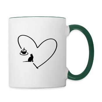 J’aime le café, les chats & le cadeau de coeur de café - Mug contrasté - blanc/vert foncé - Droite