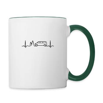 Herzschlag Camping Wohnmobil T 4 Bus Geschenk - Tasse zweifarbig - Weiß/Dunkelgrün - Rechts