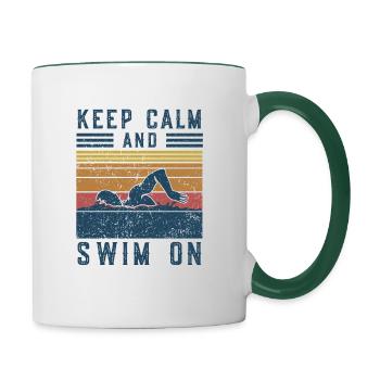 Vintage Keep Calm and Swim On Natation Cadeau - Mug contrasté - blanc/vert foncé - Droite