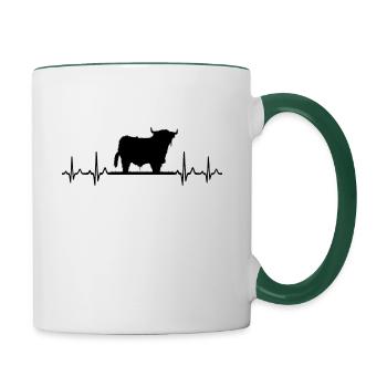 Landwirt Herzschlag Schottisches Hochlandrind EKG - Tasse zweifarbig - Weiß/Dunkelgrün - Rechts