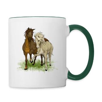 Horse love - drawing of loving horses - Contrasting Mug - white/dark green - Right