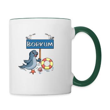 Moin Moin - Insel Borkum - Tasse zweifarbig - Weiß/Dunkelgrün - Rechts