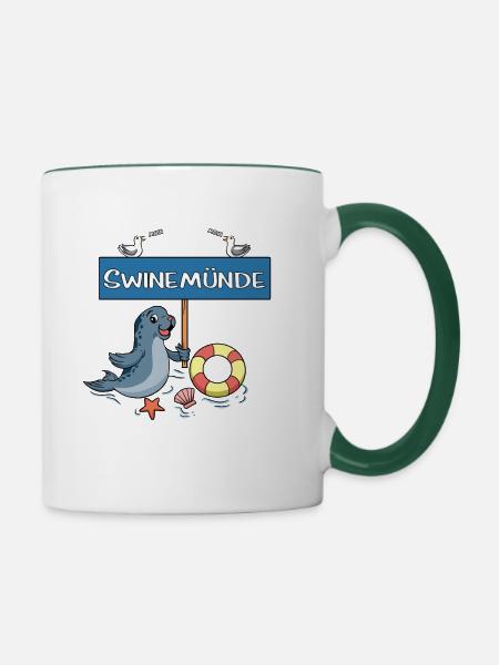 Moin Moin - Seebad Swinemünde - Tasse zweifarbig - Weiß/Dunkelgrün