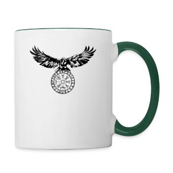 Raven with Futhark and Vegvisir - Contrasting Mug - white/dark green - Right