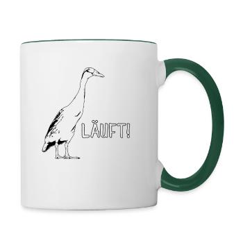 Läuft - Laufenten - Tasse zweifarbig - Weiß/Dunkelgrün - Rechts