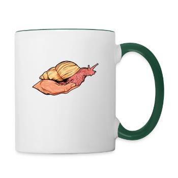 Snail crawls on the hand - agate snails - Contrasting Mug - white/dark green - Right