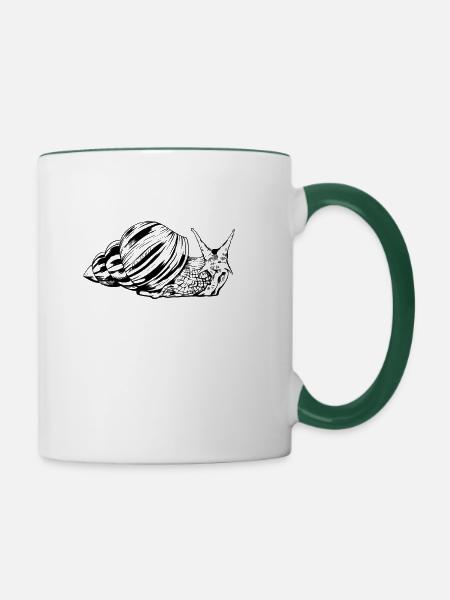 Zeichnung einer Achatschnecke - Schnecken - Tasse zweifarbig - Weiß/Dunkelgrün