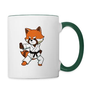 Comic red panda makes karate - Contrasting Mug - white/dark green - Right