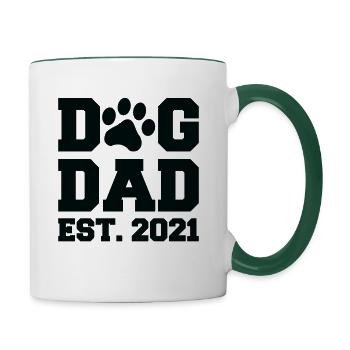 Dog Dad Est 2021 - Hunde Papa - Tasse zweifarbig - Weiß/Dunkelgrün - Rechts