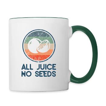Lustiges Vasektomie Shirt - All Juice No Seeds - Tasse zweifarbig - Weiß/Dunkelgrün - Rechts