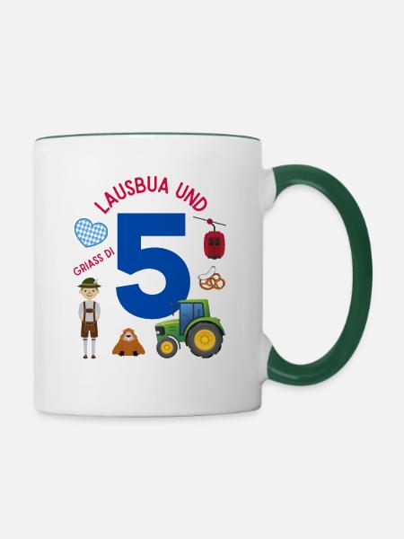 Lausbua und 5 - Tasse zweifarbig - Weiß/Dunkelgrün