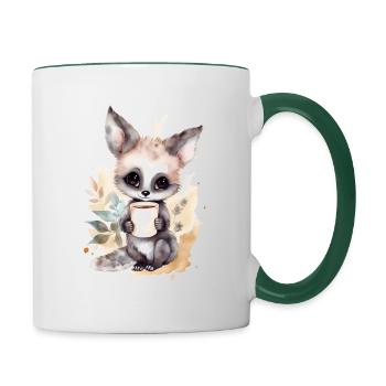 Galagos avec style aquarelle café - Mug contrasté - blanc/vert foncé - Droite