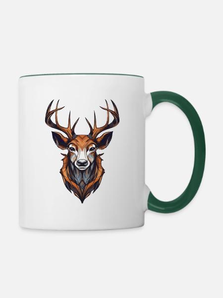 Hirsch Portrait - Tasse zweifarbig - Weiß/Dunkelgrün