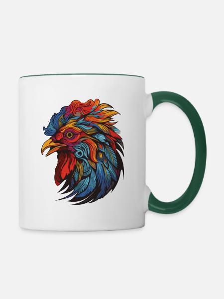 Hahn Portrait - Tasse zweifarbig - Weiß/Dunkelgrün