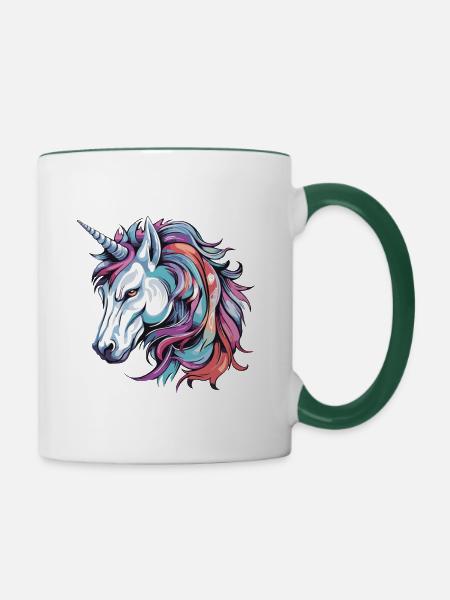 Einhorn Portrait - Tasse zweifarbig - Weiß/Dunkelgrün