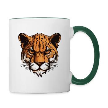 Portrait de guépard - Mug contrasté - blanc/vert foncé - Droite