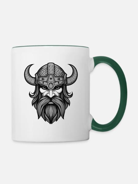 Wikinger Krieger Valhalla Kopf - Tasse zweifarbig - Weiß/Dunkelgrün