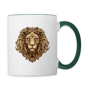 Lion, Head, Animal - Contrasting Mug - white/dark green - Right