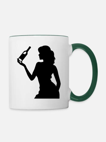 Party Frau Drunk Feiern Flasche - Tasse zweifarbig - Weiß/Dunkelgrün