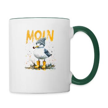 Seemann Möwe im Wattenmeer mit Moin - Tasse zweifarbig - Weiß/Dunkelgrün - Rechts