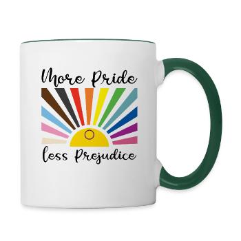 Mehr Stolz, weniger Vorurteile – Regenbogen - Tasse zweifarbig - Weiß/Dunkelgrün - Rechts