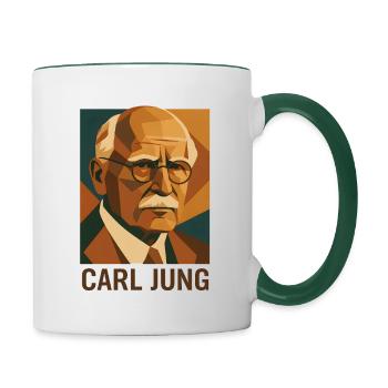 Carl Jung Psychologie Porträt Retro Stil - Tasse zweifarbig - Weiß/Dunkelgrün - Rechts