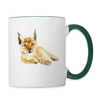 Kleiner Luchs fläzt - Tasse zweifarbig - Weiß/Dunkelgrün - Rechts