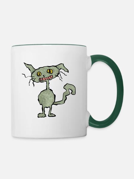 Komische Katze grün - Tasse zweifarbig - Weiß/Dunkelgrün