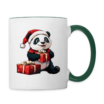 Pandas Christmas - Contrasting Mug - white/dark green - Right